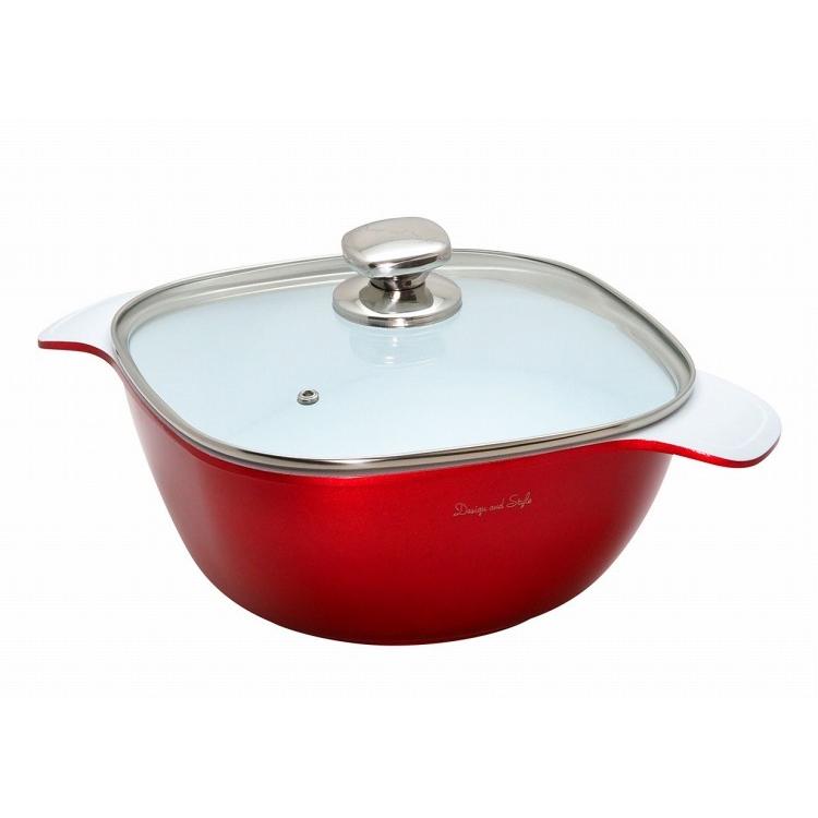 D&S キャセロール セラミック両手鍋24cm 4.3L ガラス蓋付