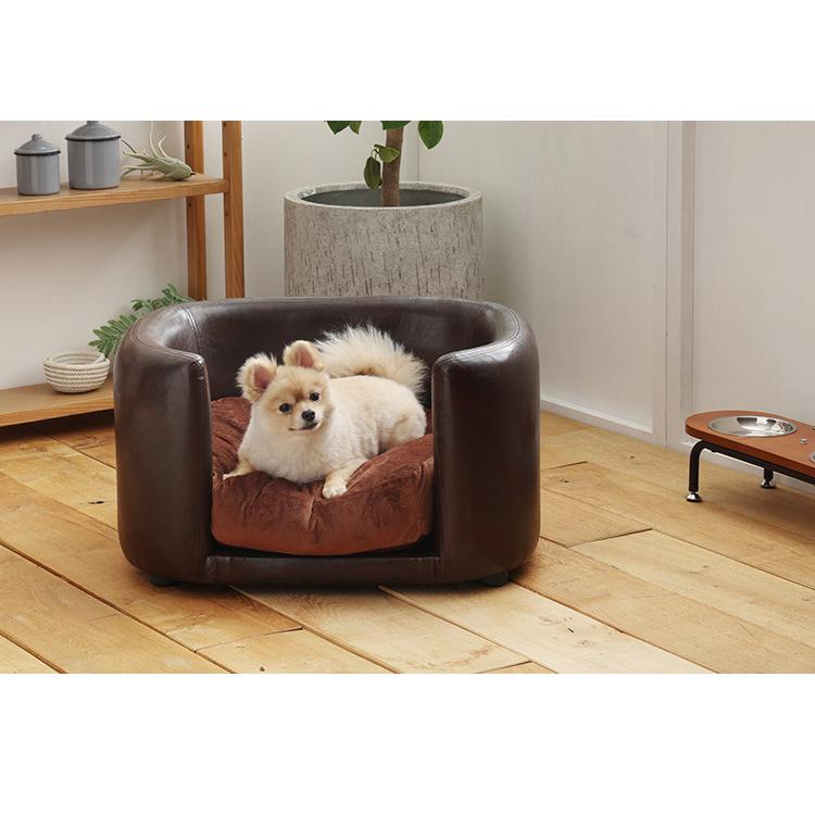 ペットソファ 完成品 幅66cm ハイタイプ ブラウン チャック付き クッション付き 犬猫兼用 犬 猫 小型犬 ペット ペット用品 ハイタイプフレーム 代引不可の画像