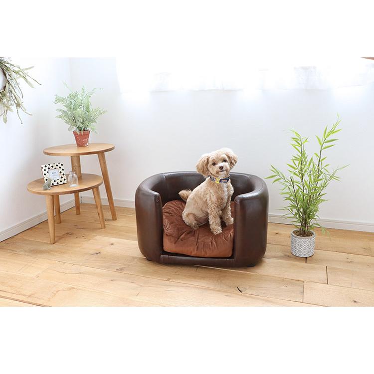ペットソファ 完成品 幅66cm ハイタイプ ブラウン チャック付き クッション付き 犬猫兼用 犬 猫 小型犬 ペット ペット用品 ハイタイプフレーム 代引不可の画像