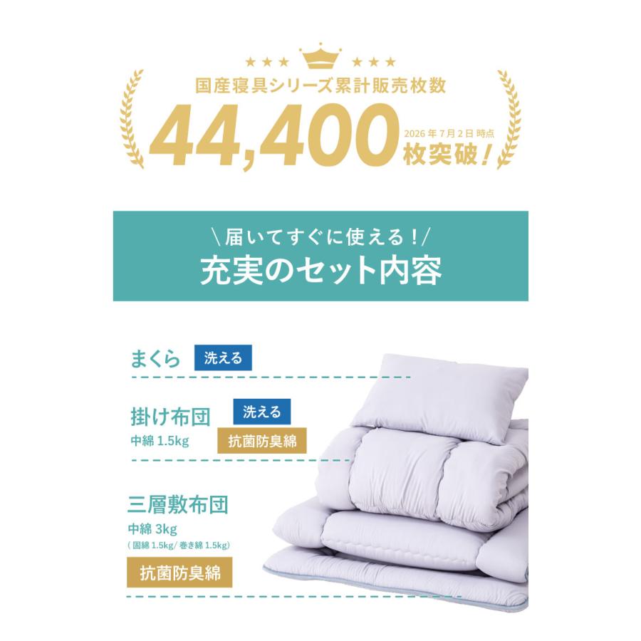 TEIJIN（テイジン） 国産 布団セット シングル 3点セット 抗菌防臭 防