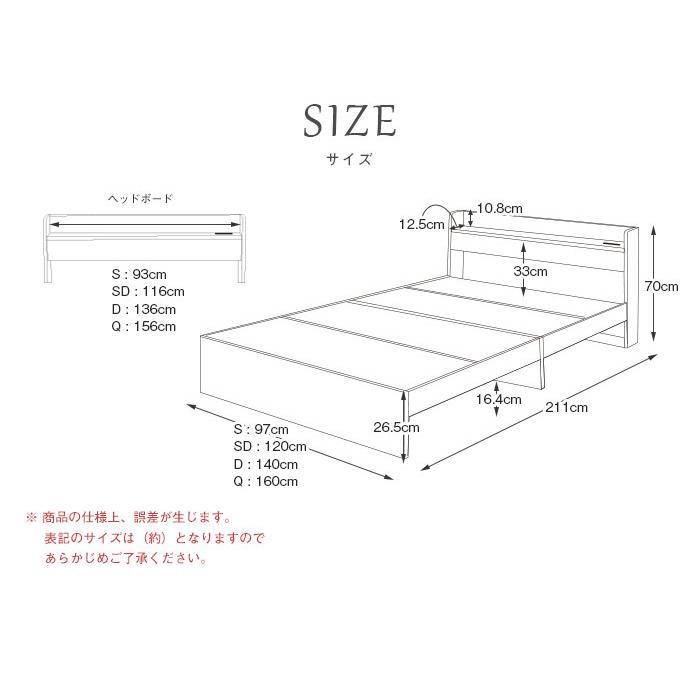 ルース コンパクト ベッドフレーム シングルベッド 棚付き コンセント