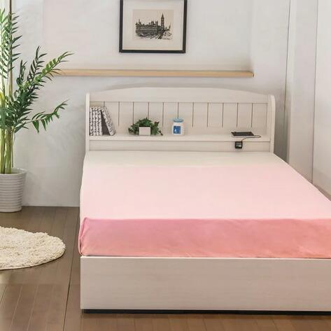 ベッド セミダブル 棚 コンセント 引き出し付き カントリー調ベッド ボンネルコイルマットレス付 代引不可