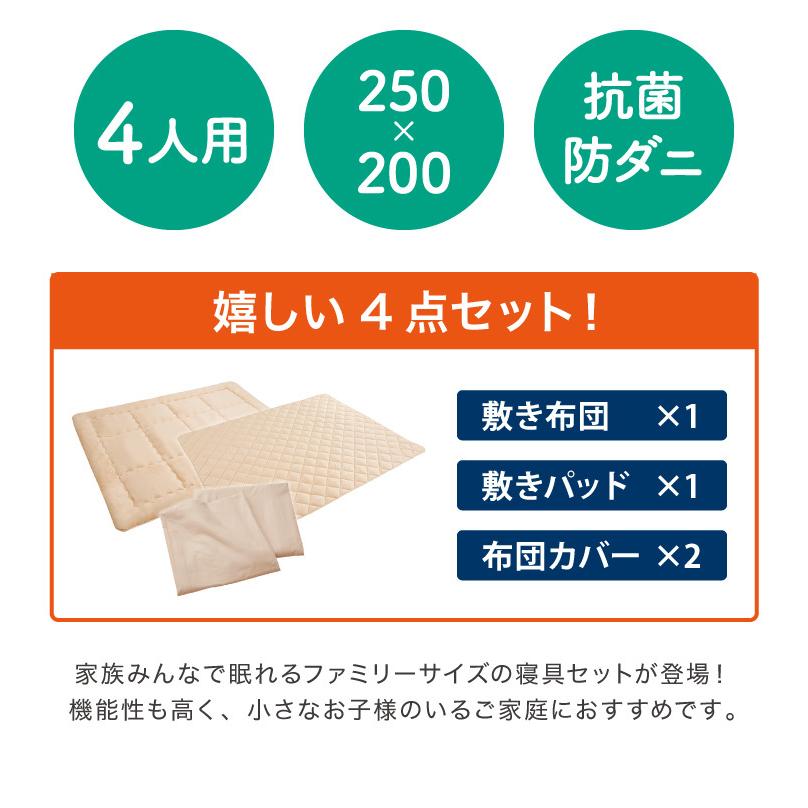 リコメン堂 ファミリー敷布団 敷パッド セット 4人用 250×200cm 洗える