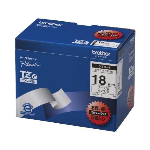 ブラザー工業 TZeテープ ラミネートテープ 白地/黒字 18mm 5本パック TZe-241V TZE-241V