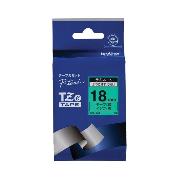（まとめ） ブラザー BROTHER ピータッチ TZeテープ ラミネートテープ 18mm 緑／黒文字 TZE-741 1個 〔×6セット〕 代引不可