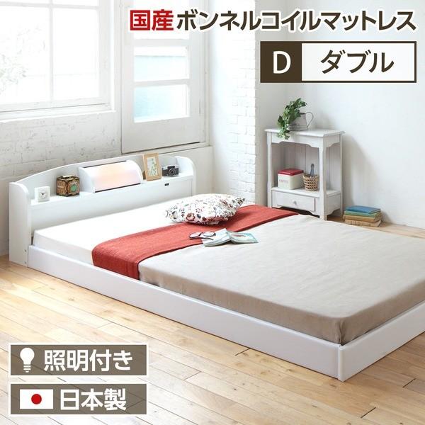 照明付き 宮付き 国産フロアベッド ダブル (SGマーク国産ボンネル