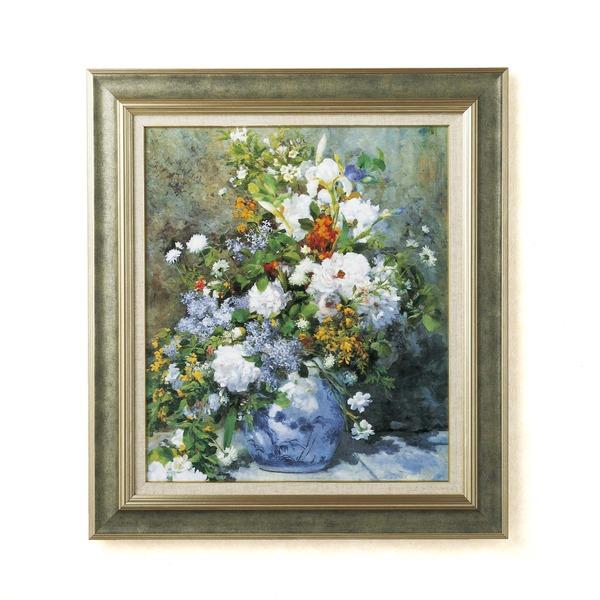名画額縁/フレームセット 〔F10号〕 ルノワール 「花瓶の花」 690×615×38mm 壁掛けひも付き ストーングレーフレーム 代引不可