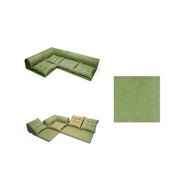 国産 レイアウト自在 コーナーソファ グリーン スエード生地 代引不可