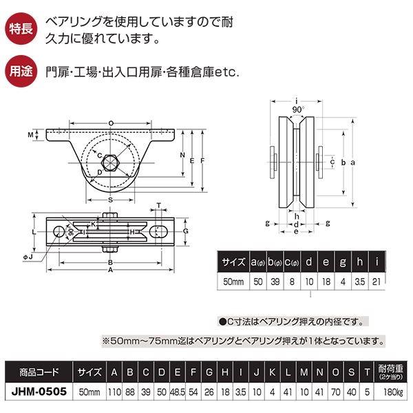 〔2個入〕 引き戸用 鉄重量 戸車/車輪 〔V型 車輪径：50mm〕 枠付き 〔金物 工具 工事〕 JHM-0505 代引不可｜recommendo｜02