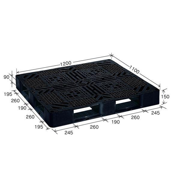 ブラックパレット/樹脂パレット 〔J-D4・1211〕 メッシュ構造 再生材利用 代引不可