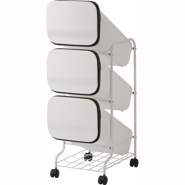 スタンド式 ダストボックス/ゴミ箱 〔ホワイト 19L×3段〕 高さ97cm キャスター付き 『スムース』 代引不可