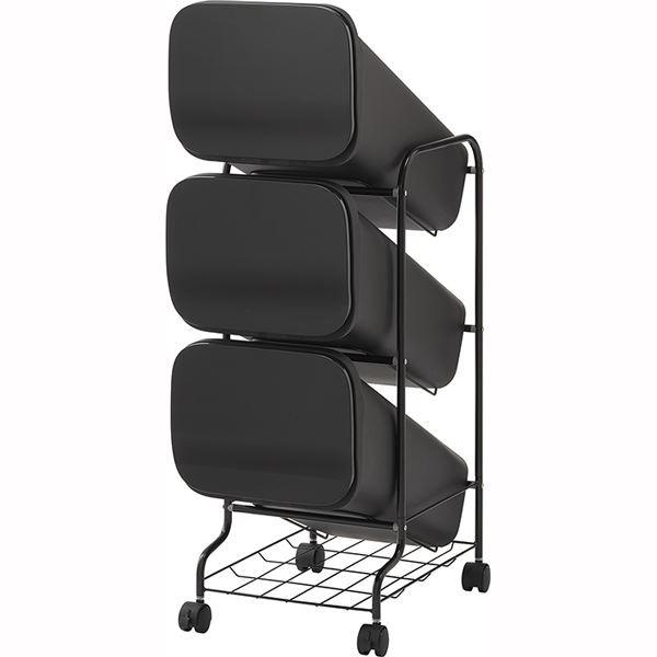 スタンド式 ダストボックス/ゴミ箱 〔ブラック 19L×3段〕 高さ97cm キャスター付き 『スムース』 代引不可