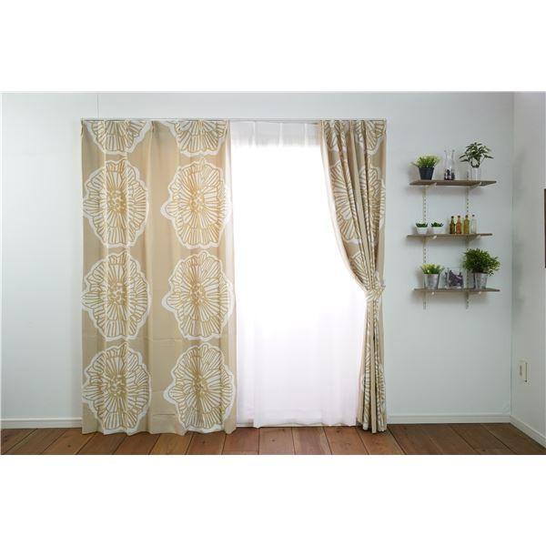 遮光カーテン/花柄カーテン 〔幅100cm&times;丈200cm ベージュ 1枚入り〕 遮光2級 タッセル付き 形状記憶加工 『ダイリン』 代引不可