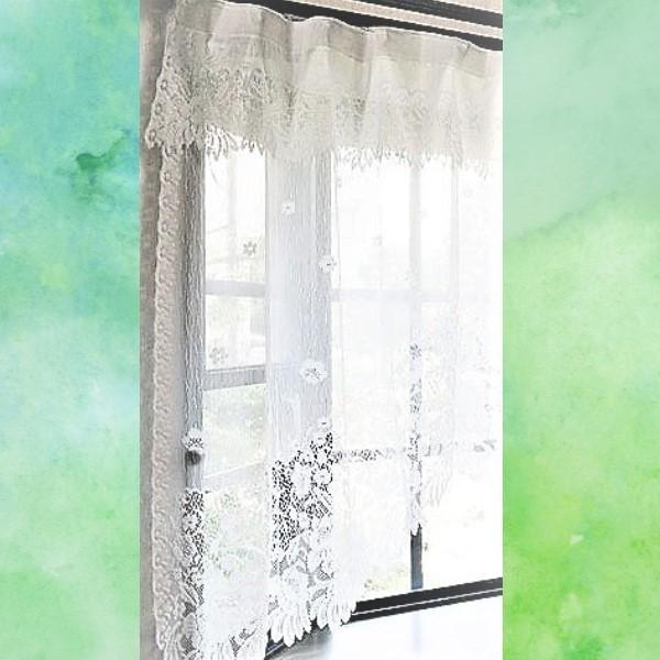 幅145x丈85cm 出窓用レースカーテン カフェカーテン（フリル付き