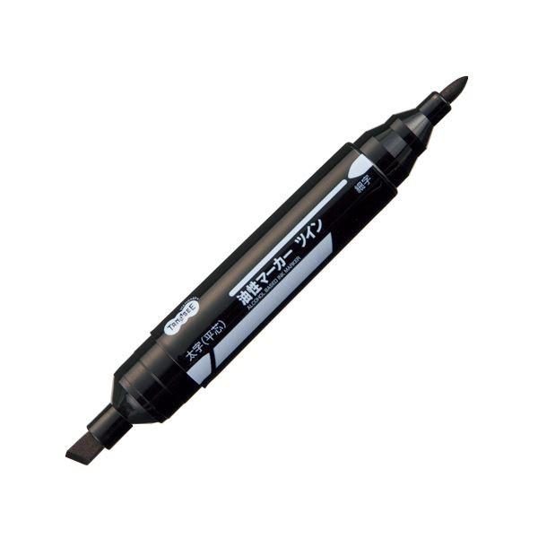 （まとめ） TANOSEE キャップ式油性マーカーツイン 太字+細字 黒 1セット（50本） 〔×2セット〕 代引不可