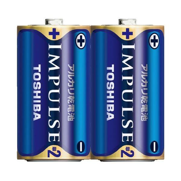 （まとめ）東芝 インパルス アルカリ乾電池 単2電池 2個パック〔×50セット〕