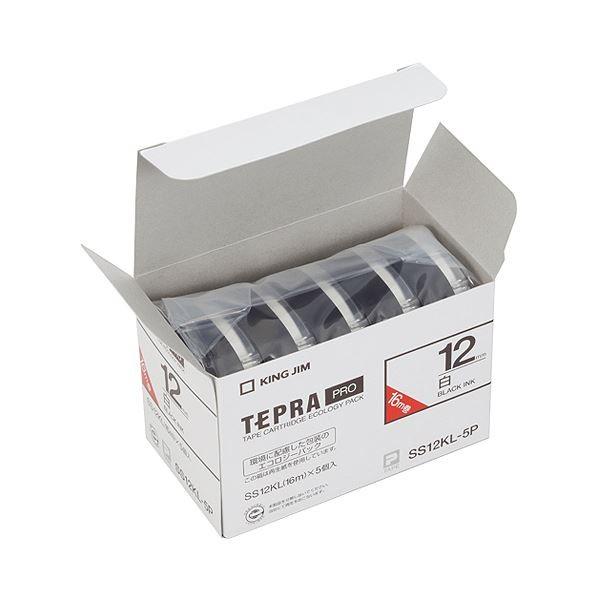 (まとめ）キングジム テプラ PRO テープカートリッジ ロングタイプ 12mm 白/黒文字 SS12KL-5P 1パック(5個)〔×3セット〕 代引不可