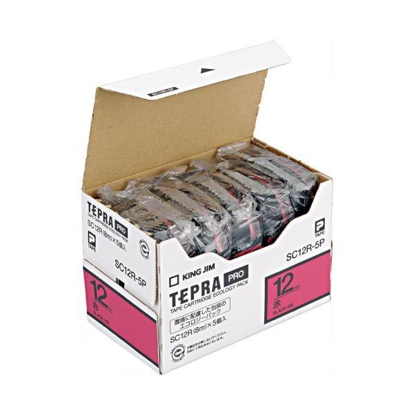 (まとめ）キングジム テプラ PRO テープカートリッジ パステル 12mm 赤/黒文字 SC12R-5P 1パック(5個)〔×3セット〕 代引不可