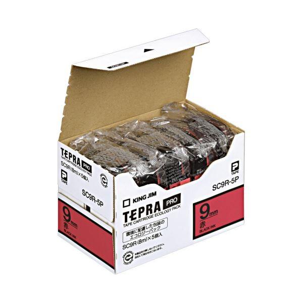 (まとめ）キングジム テプラ PRO テープカートリッジ パステル 9mm 赤/黒文字 エコパック SC9R-5P 1パック(5個)〔×3セット〕 代引不可