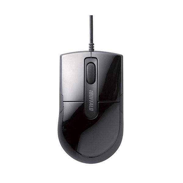 (まとめ) バッファロー 有線BlueLEDマウス 静音 3ボタン Sサイズ ブラック BSMBU26SSBK 1個 〔×10セット〕 代引不可