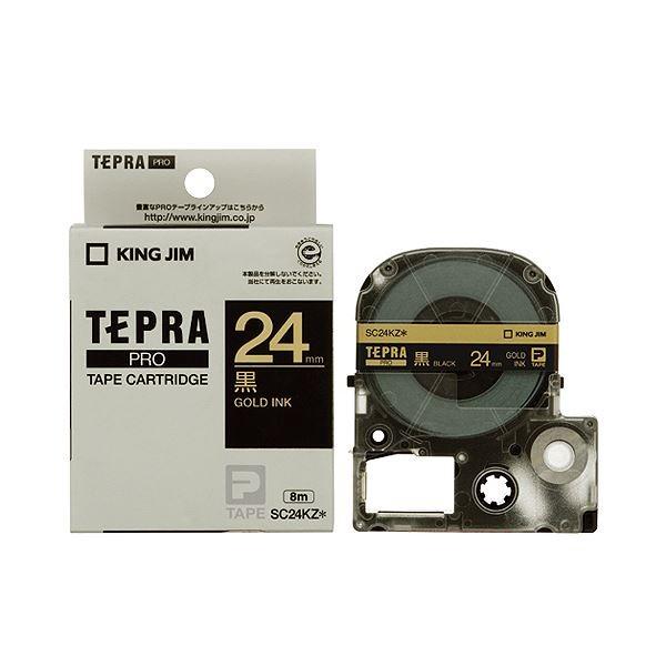 (まとめ) キングジム テプラ PRO テープカートリッジ パステル 24mm 黒／金文字 SC24KZ 1個 〔×10セット〕 代引不可