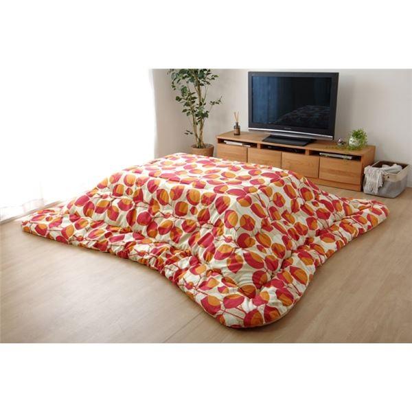 こたつ布団 正方形 国産 リーフ柄 掛け単品 レッド 約205×205cm 代引不可の画像