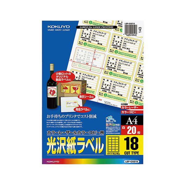 コクヨ カラーレーザー＆カラーコピー用光沢紙ラベル A4 18面 42×62mm LBP-G6918 1セット（100シート：20シート×5冊） 代引不可