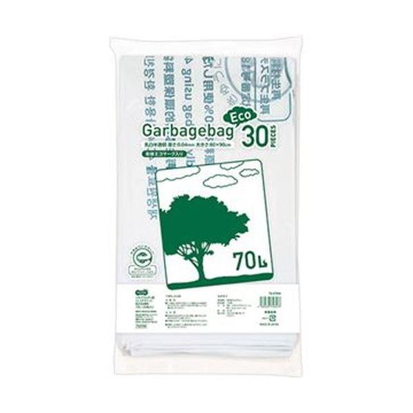 （まとめ）TANOSEE リサイクルポリ袋（エコデザイン）乳白半透明 70L 1パック（30枚）〔×20セット〕 代引不可