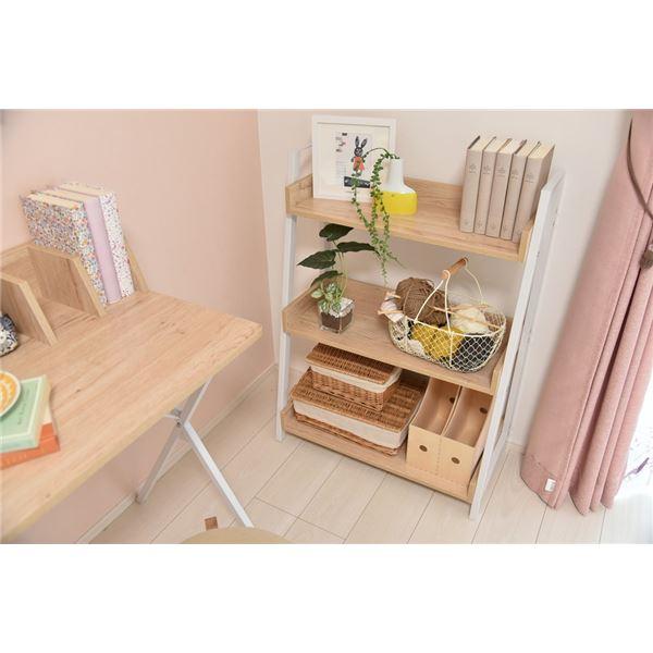 ラック 67cm幅 3段 スチール アイアン ホワイト/ナチュラル 〔組立品〕 代引不可の画像