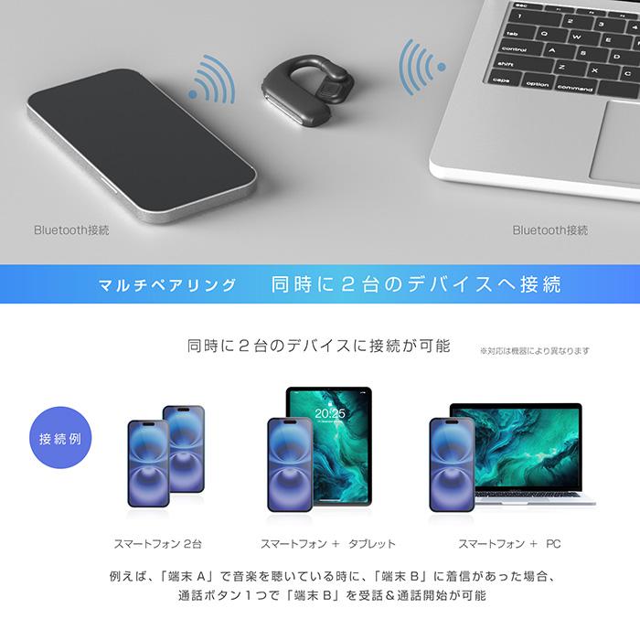 カシムラ ワイヤレスイヤホンマイク 耳穴を塞がないオープンイヤー 長