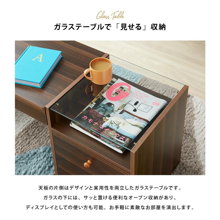 ドレッサー デスク 一面 ガラス テーブル ローデスクにもなるテーブル