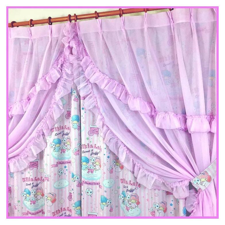 サンリオ キキララ コットンキャンディ 3級 遮光カーテン と ボイル