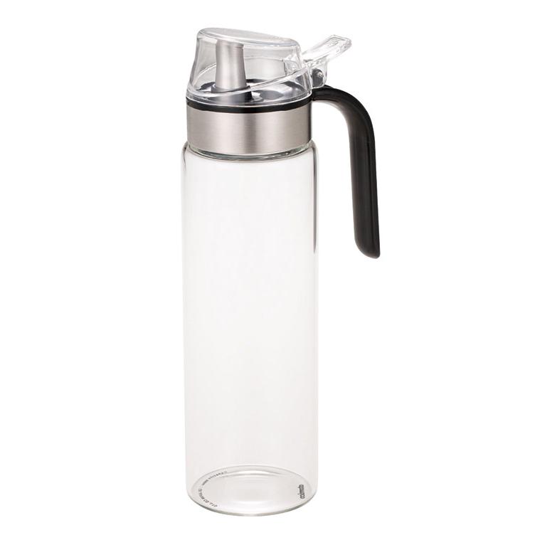 ガラス製オイルポット 500ml 持ち手付き ワンタッチ+蓋つき+取っ手付き