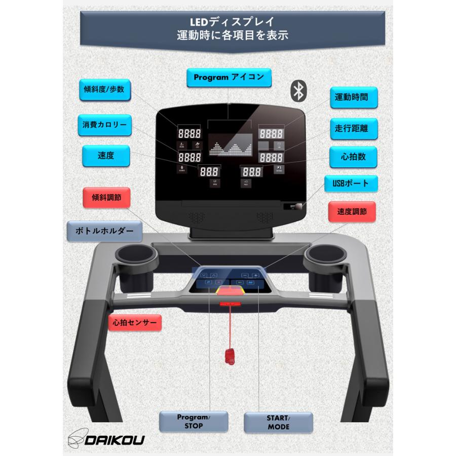 プレミアムウォータ本体 DAIKOU トレッドミル DK-6830EA 準業務用 最高速度22km スマホ充電可能
