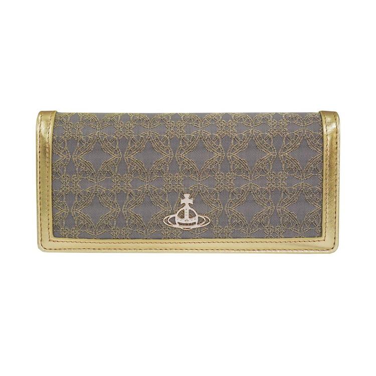 ヴィヴィアンウエストウッド 財布 Vivienne Westwood RE-JACQUARD ORBORAMA 51040027-W0012 二つ折り長財布 R401 GOLD/GREY 代引不可
