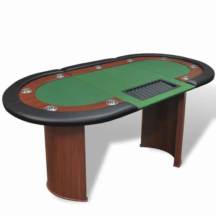 LEDポーカーテーブル兼ダイニングテーブル+チップ&ポーカーマット vidaXL 10人用ポーカーテーブル ディーラーエリア チップトレイ付き