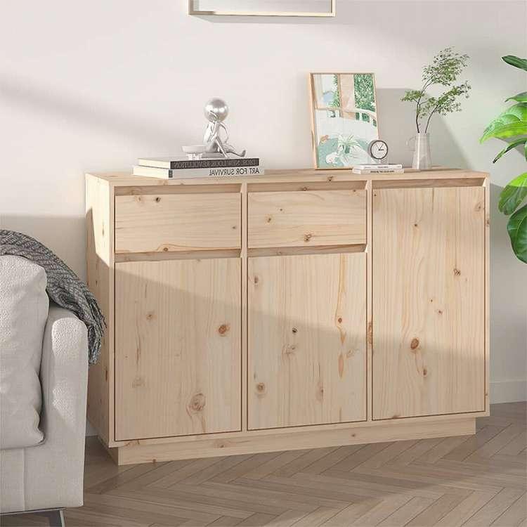vidaXL サイドボード 110x34x75 cm 無垢材 パイン材 家具 キャビネット