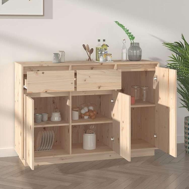 vidaXL サイドボード 110x34x75 cm 無垢材 パイン材 家具 キャビネット