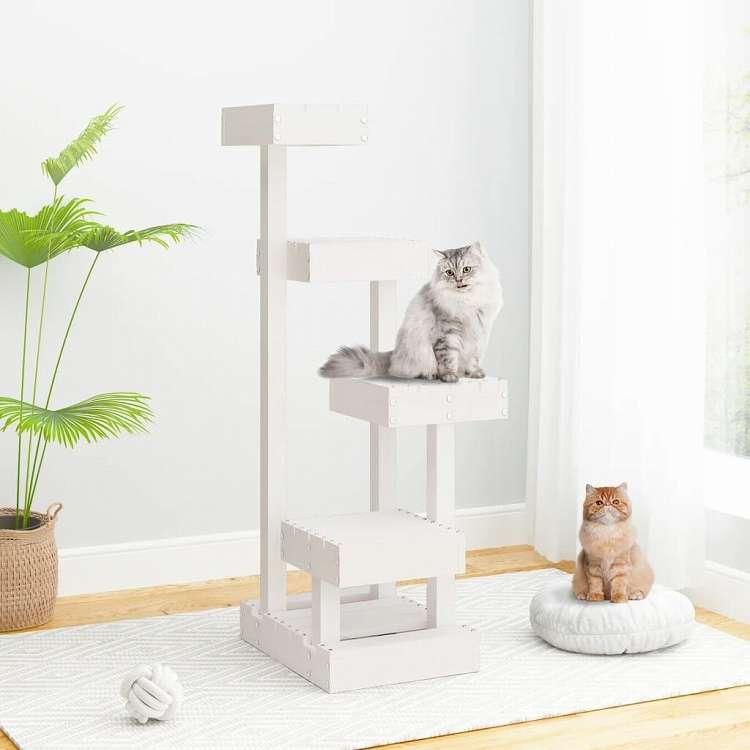 vidaXL キャットツリー ホワイト 45.5x49x103 cm 無垢材 パイン材 動物 ペット用品 ペット用品 猫用品 猫用家具 代引不可_1
