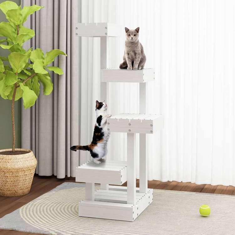 vidaXL キャットツリー ホワイト 45.5x49x103 cm 無垢材 パイン材 動物 ペット用品 ペット用品 猫用品 猫用家具 代引不可_2