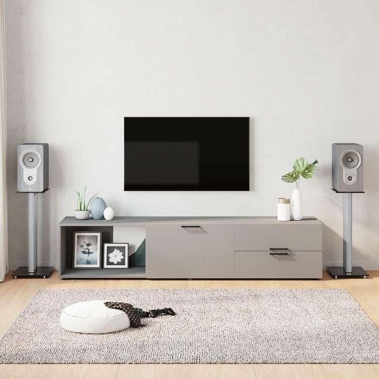 vidaXL スピーカースタンド 2点 ブラック シルバー 強化ガラス 柱2本