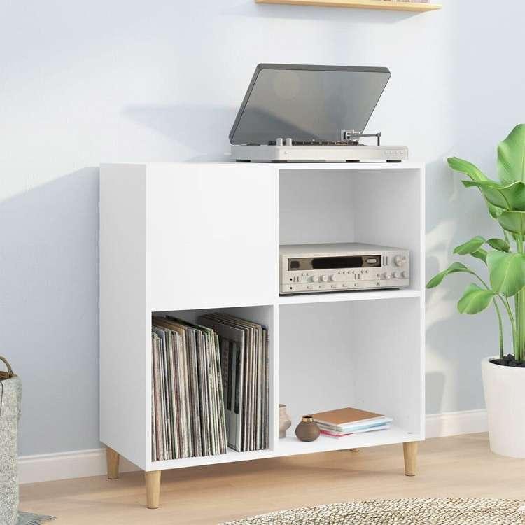 ホワイト 木製キャビネット 収納ラック vidaXL レコードキャビネット ホワイト 84.5x38x89 cm エンジニアード