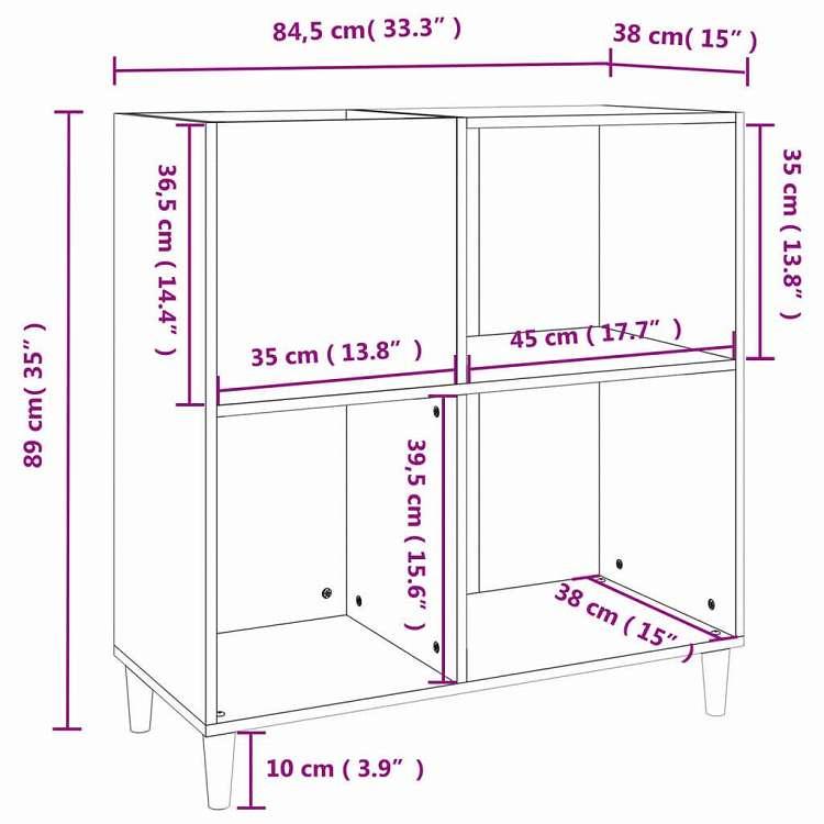 vidaXL レコードキャビネット ホワイト 84.5x38x89 cm エンジニアード