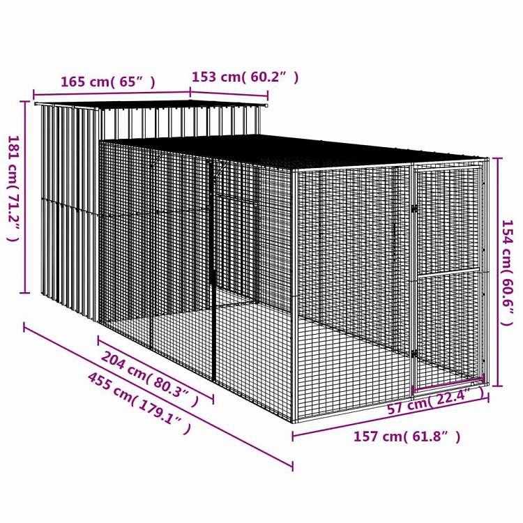 vidaXL 鶏小屋 ラン付き アンスラサイト 165x455x181 cm 亜鉛メッキ鋼 動物 ペット用品 ペット用品 小動物用品 小動物 飼育・ケージ 代引不可_7