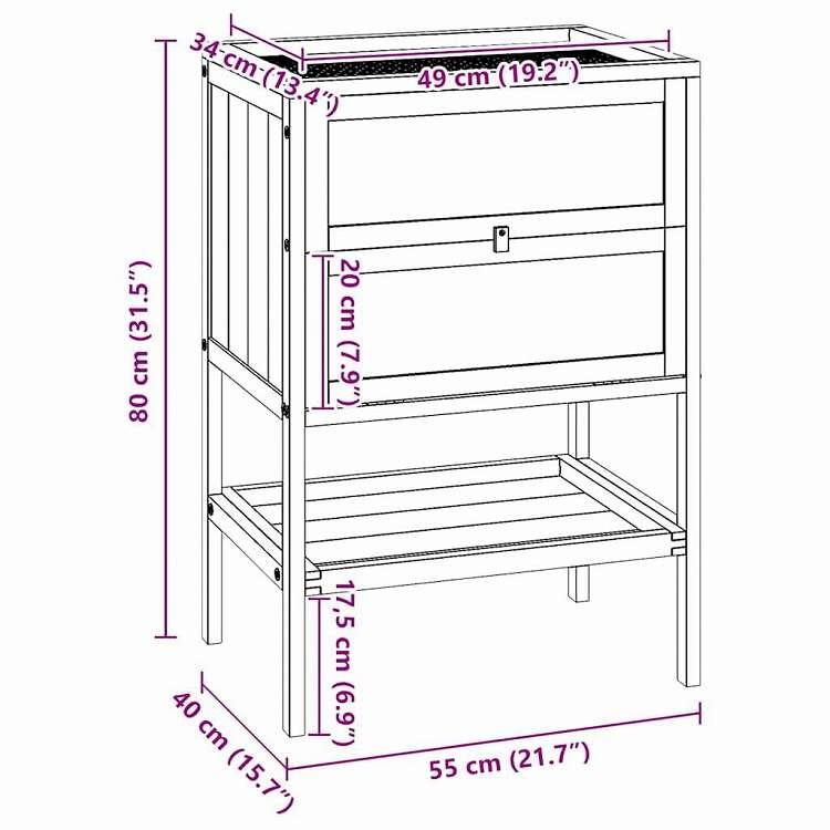 vidaXL ハムスターケージ 55x40x80 cm 無垢材 モミ材 動物 ペット用品