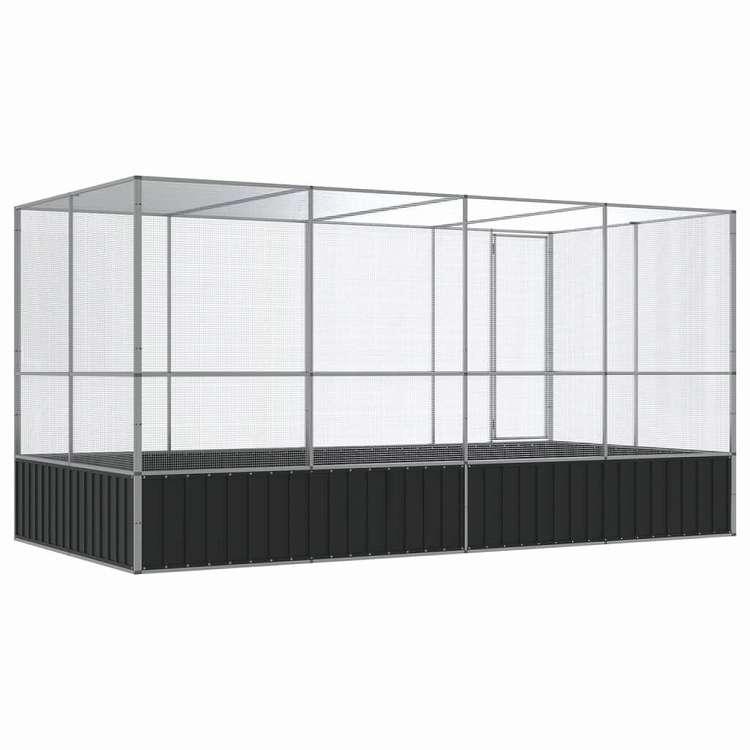 vidaXL 鳥小屋 拡張付き シルバー 418x207x212 cm スチール 動物 ペット用品 ペット用品 鳥用品 取りかご・スタンド 代引不可_4