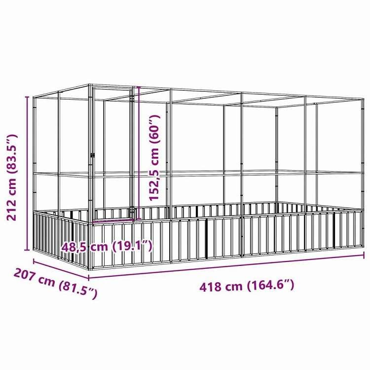 vidaXL 鳥小屋 拡張付き シルバー 418x207x212 cm スチール 動物 ペット用品 ペット用品 鳥用品 取りかご・スタンド 代引不可_7