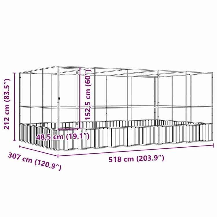 vidaXL 鳥小屋 拡張付き シルバー 518x307x212 cm スチール 動物 ペット用品 ペット用品 鳥用品 取りかご・スタンド 代引不可_7