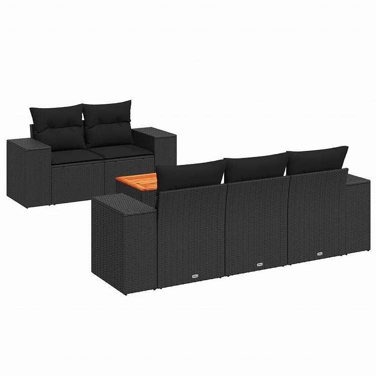 vidaXL 6点セット ガーデンソファセット クッション付き ブラック ポリラタン家具 アウトドア家具 屋外家具セット黒 代引不可