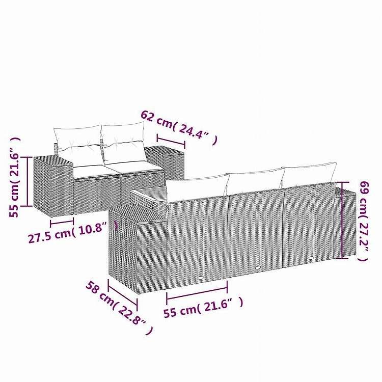 vidaXL 6点セット ガーデンソファセット クッション付き ブラック ポリラタン家具 アウトドア家具 屋外家具セット黒 代引不可